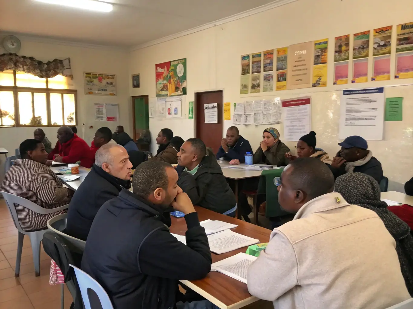 An image of a diverse group of people participating in a classroom-style workshop, engaging with a facilitator, representing the Educational Workshops.